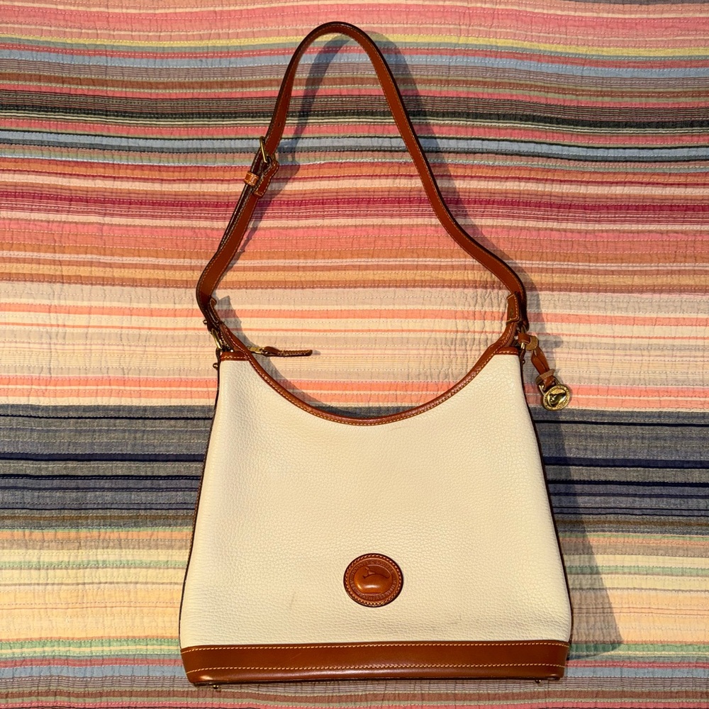 Dooney & Bourke Cream/Brown Hobo Shoulder Bag with pebbled leather